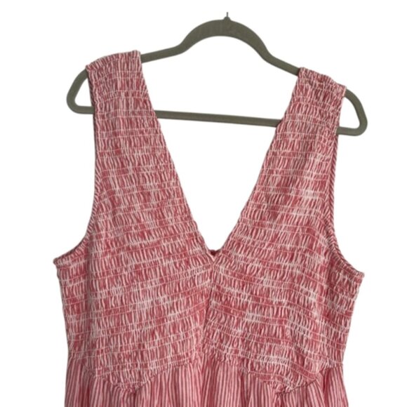 Red  &  White Free People Women's Striped Sleeveless Smocked Tiered Maxi Dress - Picture 4 of 10